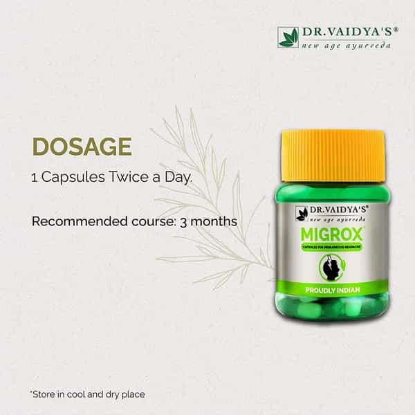 Dr. Vaidya's Migrox Capsules Ayurvedic Headache & Migraine Medicine - Pack Of 2 ( 30 Capsules X 2)