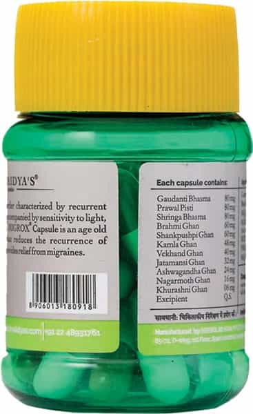 Dr. Vaidya's Migrox Capsules Ayurvedic Headache & Migraine Medicine - Pack Of 2 ( 30 Capsules X 2)