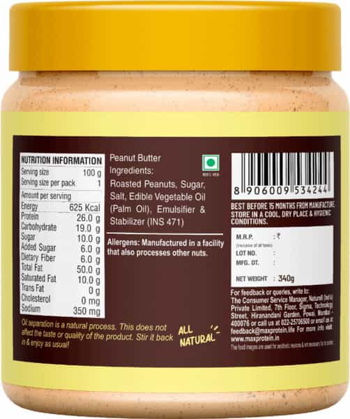 Max Protein Peanut Spread - Classic Creamy [340 Gm] - Pack Of 1