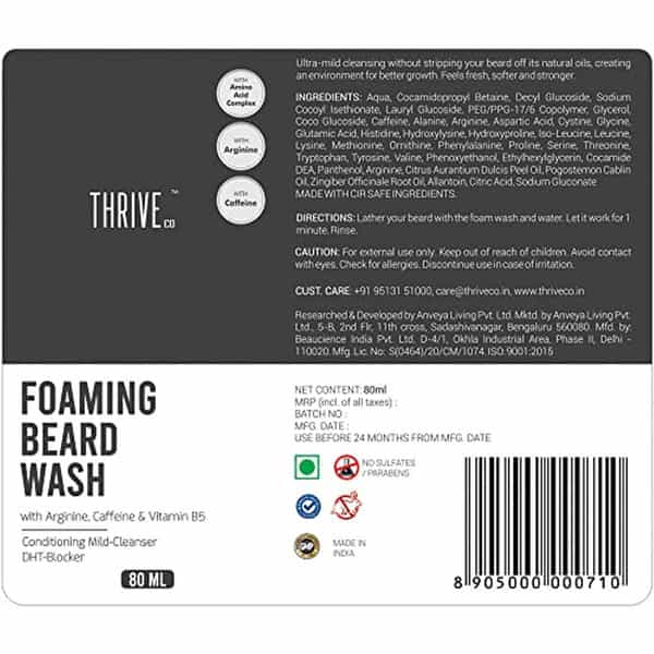 Thriveco Foaming Beard Wash | Foaming Beard Cleanser For Dense Healthy Shiny Beard80 Ml X Pack Of 4