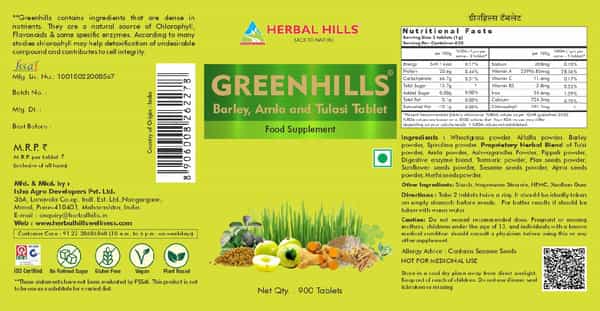 Herbal Hills Super Greenhills - Value Pack 900 Tablets (Pack Of 4) - Green Superfood 