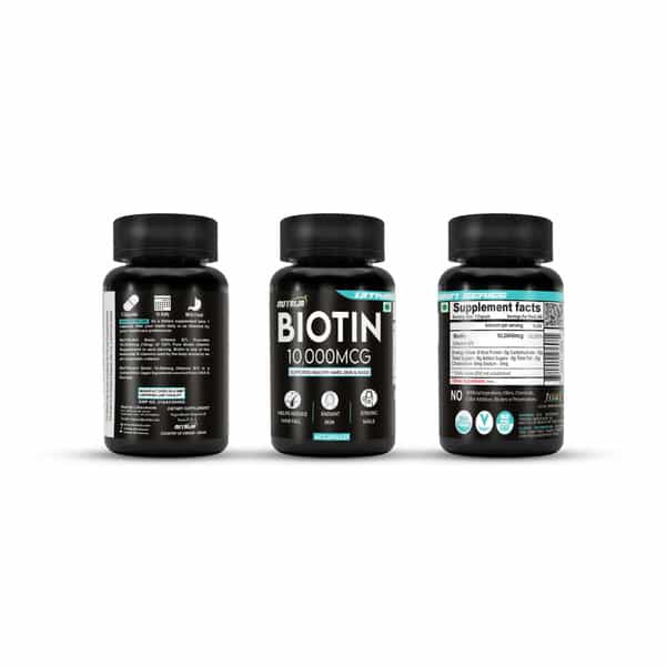 Nutrija Biotin 10 | 000Mcg | Reduce Hair Fall & Boost Hair Growth - (60 Capsules)