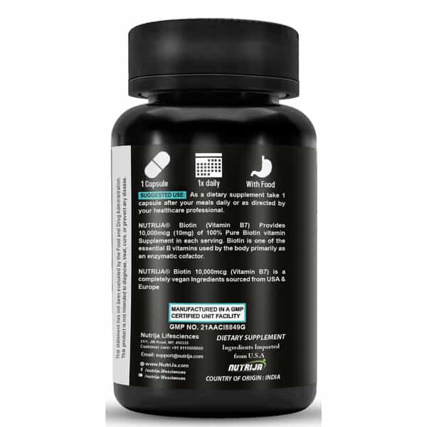 Nutrija Biotin 10 | 000Mcg | Reduce Hair Fall & Boost Hair Growth - (60 Capsules)
