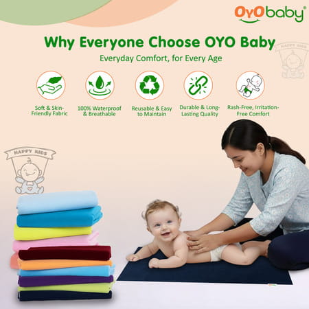Oyo Baby Waterproof Bed Protector Baby Dry Sheet Extra Large Dark Blue (140 Cm X 200 Cm)