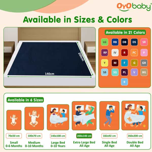 Oyo Baby Waterproof Bed Protector Baby Dry Sheet Extra Large Dark Blue (140 Cm X 200 Cm)