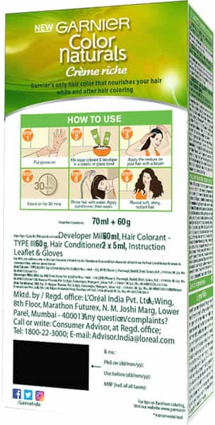 Garnier Color Naturals Creme Shade 4 Brown (70Ml + 60G) Hair Color Box Of 130 Ml