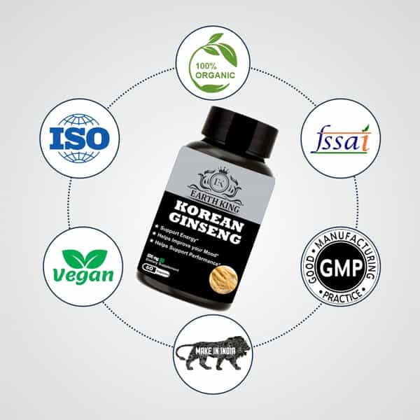 Earth King Korean Ginseng Root Extract Dietary Supplement | Strength, Stamina & Energy - 60 Capsules
