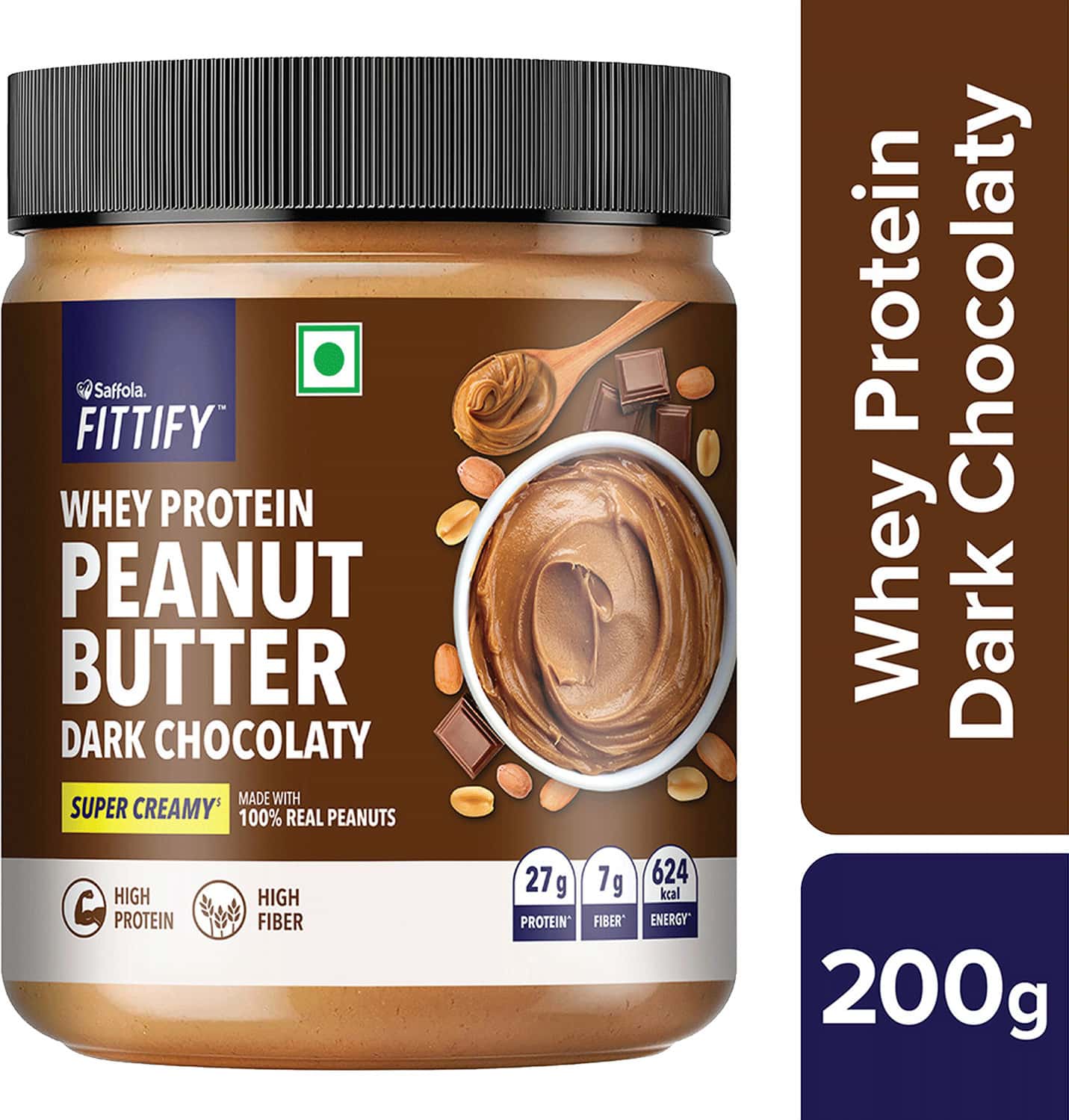 Saffola Fittify Whey Protein Peanut Butter Dark Chocolaty Super Creamy 200g Jar