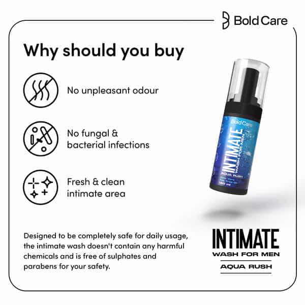 Bold Care Aqua Rush Foaming Intimate Wash For Men (120 Ml) With Tea Tree Oil | Aloe Vera - Pack Of 1