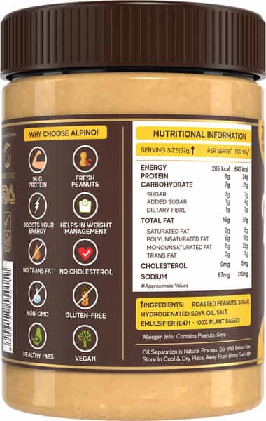 Alpino Classic Peanut Butter Crunch 400 G | 24 G Protein | High Protein Peanut Butter Crunchy