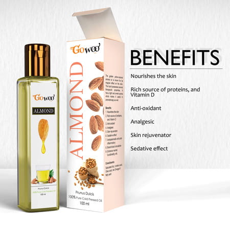 Go Woo 100% Pure Almond Oil (Prunus Dulcis) Virgin Therapeutic Grade Cold Pressed 100 Ml