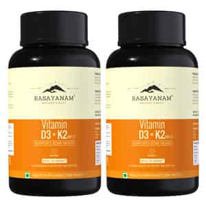 Rasayanam D3+k2 Mk-7 Vegan | Balchem K2 | Calcium | Bone & Heart Support | 120 Tablets (pack Of 2)