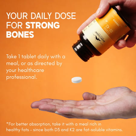 Rasayanam D3+K2 Mk-7 Vegan | Balchem K2 | Calcium | Bone & Heart Support | 120 Tablets (Pack Of 2)