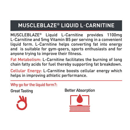 Muscleblaze Liquid L - Carnitine 1100mg (key Lime | 300ml | 20 Servings) | Converts Fat Into Energy