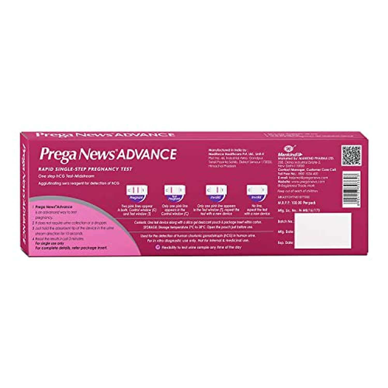 Mankind Prega News Advance Hcg Home Pregnancy Test Midstream Urine Test Kit | Pack Of 4