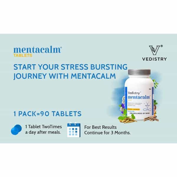 Vedistry Mentacalm Tablets | Ayurvedic Support For Stress | Anxiety & Mental Calmness- 90 Tablets