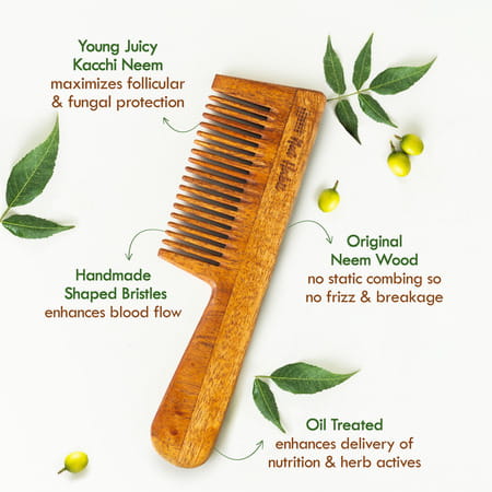 Nat Habit Kacchi Neem Comb | Wooden Comb For Hair Growth (Fine Tooth)