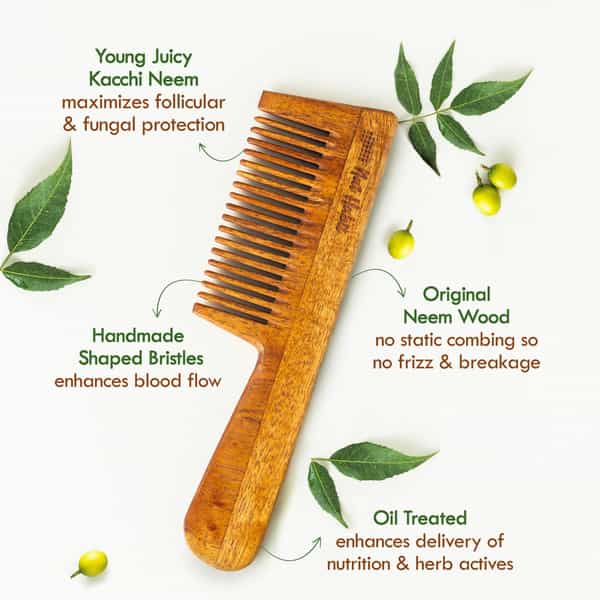 Nat Habit Kacchi Neem Comb | Wooden Comb For Hair Growth (Fine Tooth)
