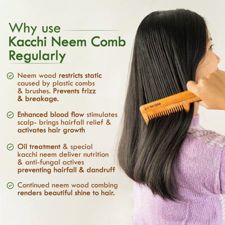 Nat Habit Kacchi Neem Comb | Wooden Comb For Hair Growth (Fine Tooth)
