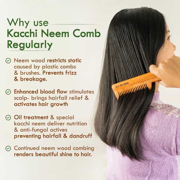 Nat Habit Kacchi Neem Comb | Wooden Comb For Hair Growth (Fine Tooth)