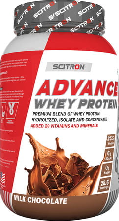 Scitron Advanced Whey Protein (28+ Servings, 25.5g Protein, 6g Bcaas), 2.2lbs (1kg) (Milk Chocolate)