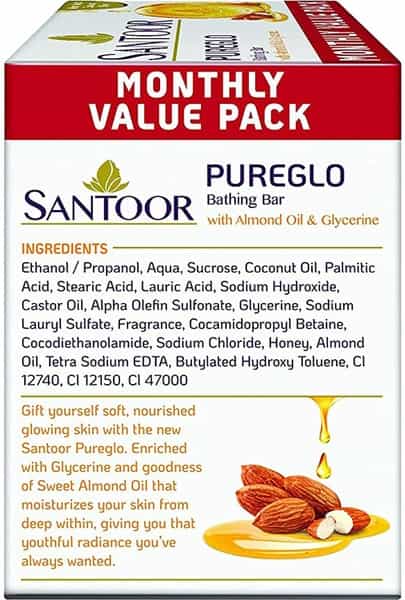 Santoor Pureglo Glycerine Soap (Buy 2 Get 1 Free) - 375 Gm