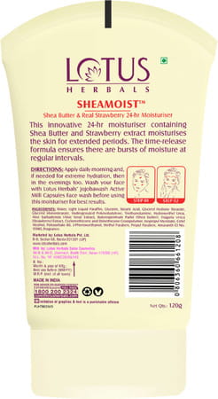 Lotus Herbals Sheamoist Shea Butter & Real Strawberry 24hr Moisturiser - 120 G