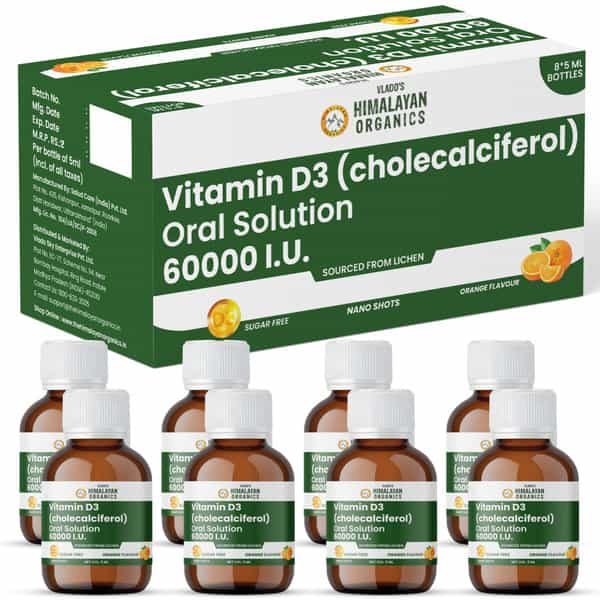 Vlado's Himalayan Organics Vitamin D3 60000 Iu Shots | Unisex | Orange | 5Ml Each - (Pack Of 8)