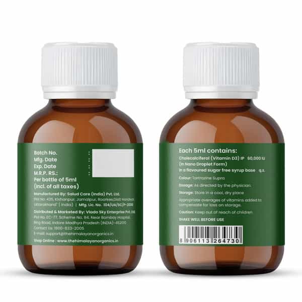 Vlado's Himalayan Organics Vitamin D3 60000 Iu Shots | Unisex | Orange | 5Ml Each - (Pack Of 8)