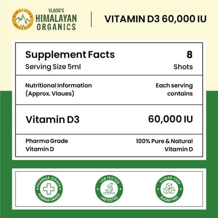 Vlado'S Himalayan Organics Vitamin D3 60000 Iu Shots | Unisex | Orange | 5ml Each - (Pack Of 8)