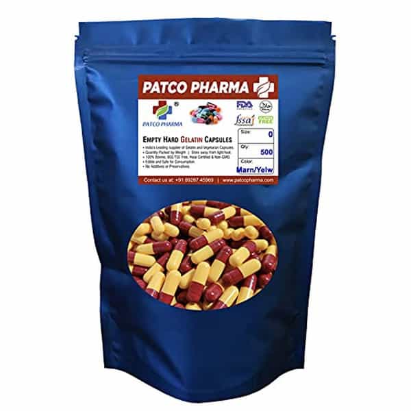 Patco Pharma - Size 0 Maroon/Yellow Empty Gelatin Pill Capsule | Diy Powder Filling (Pack Of 1000)