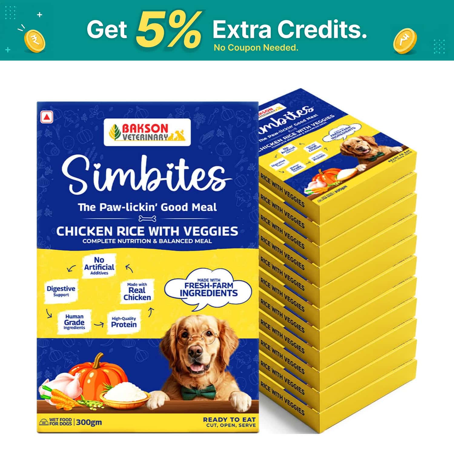 Bakson Veterinary Simbites Chicken Rice With Veggies Wet Food For Dogs 300 Gm (Pack Of 12)