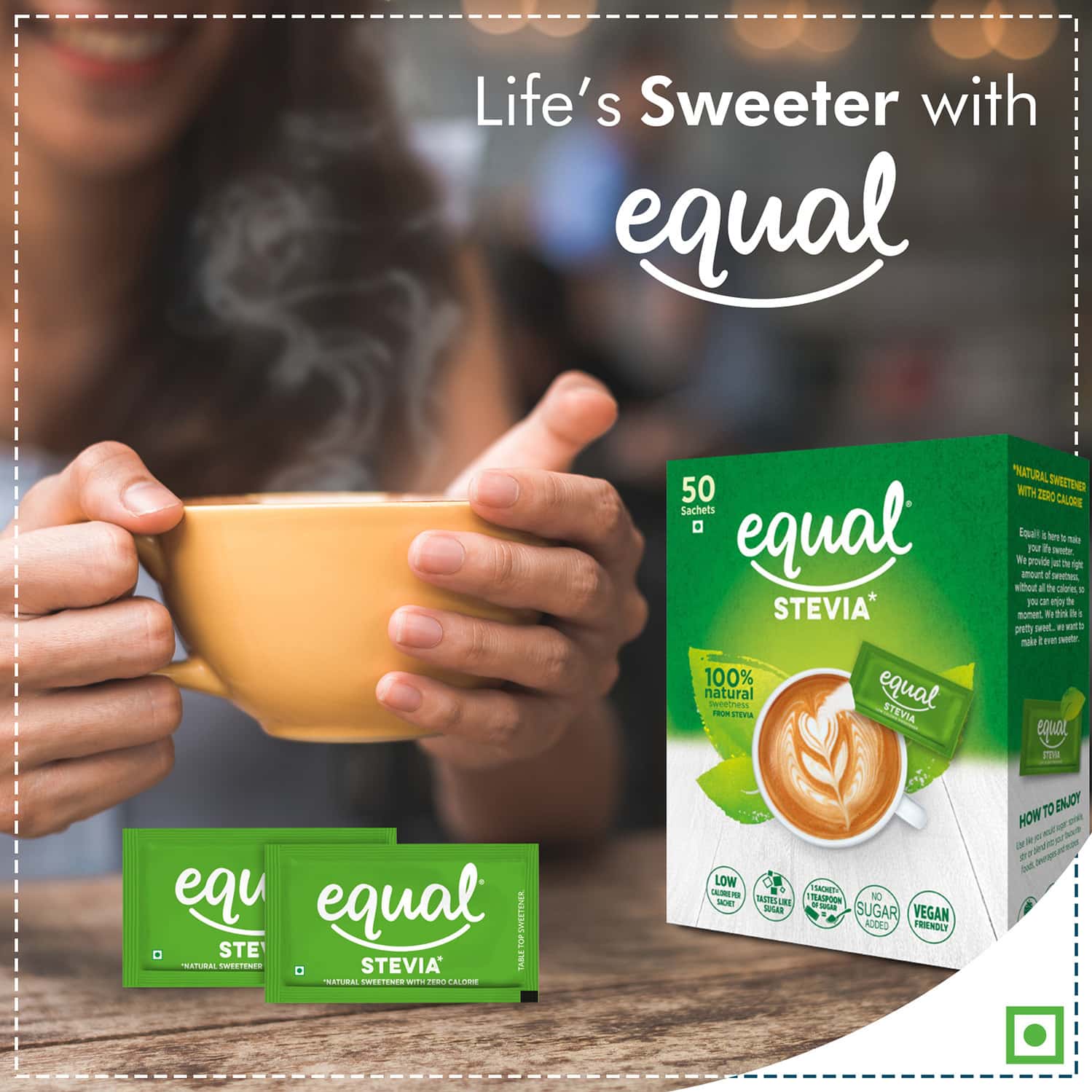 Buy EQUAL STEVIA NATURAL SWEETENER, SUGAR FREE, 50 SACHET Online & Get