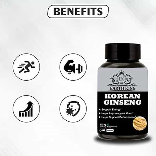 Earth King Korean Ginseng Capsule | Red Ginseng | Root Extract - 500Mg 60 Each Capsules (Pack Of 2)