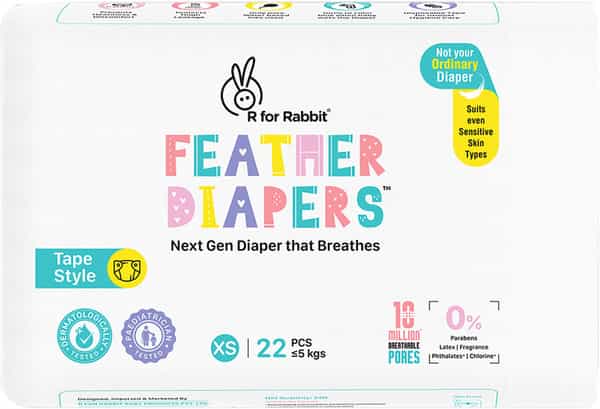 R For Rabbit Feather Diaper Taped Style Pants Size Xs Newborn Baby Of 0-5 Kg (Pack Of 22)