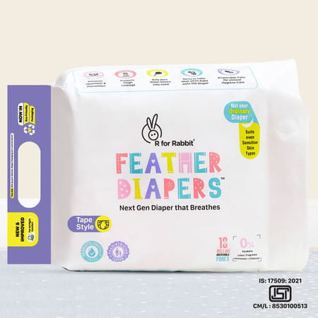 R For Rabbit Feather Diaper Taped Style Pants Size Xs Newborn Baby Of 0-5 Kg (Pack Of 22)