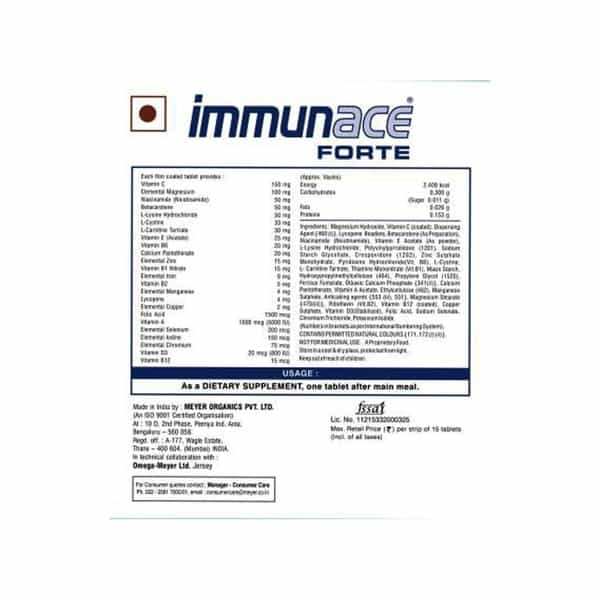 Immunace Forte - Health Supplements (With Vitamin C Zinc And Selemium) With Wellman 30 Tablet Free