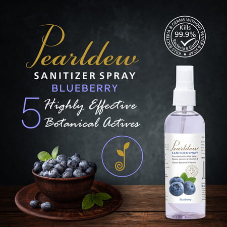 Pearldew Sanitizer Spray (Blueberry) 120 Ml | Aloe & Neem | Paraben Free (Pack Of 4)