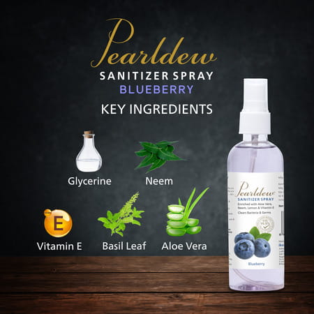 Pearldew Sanitizer Spray (Blueberry) 120 Ml | Aloe & Neem | Paraben Free (Pack Of 4)