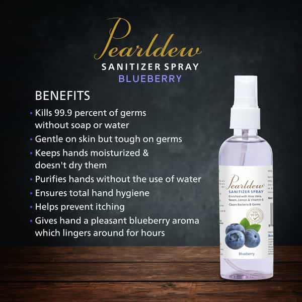 Pearldew Sanitizer Spray (Blueberry) 120 Ml | Aloe & Neem | Paraben Free (Pack Of 4)