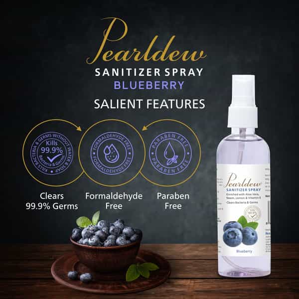 Pearldew Sanitizer Spray (Blueberry) 120 Ml | Aloe & Neem | Paraben Free (Pack Of 4)
