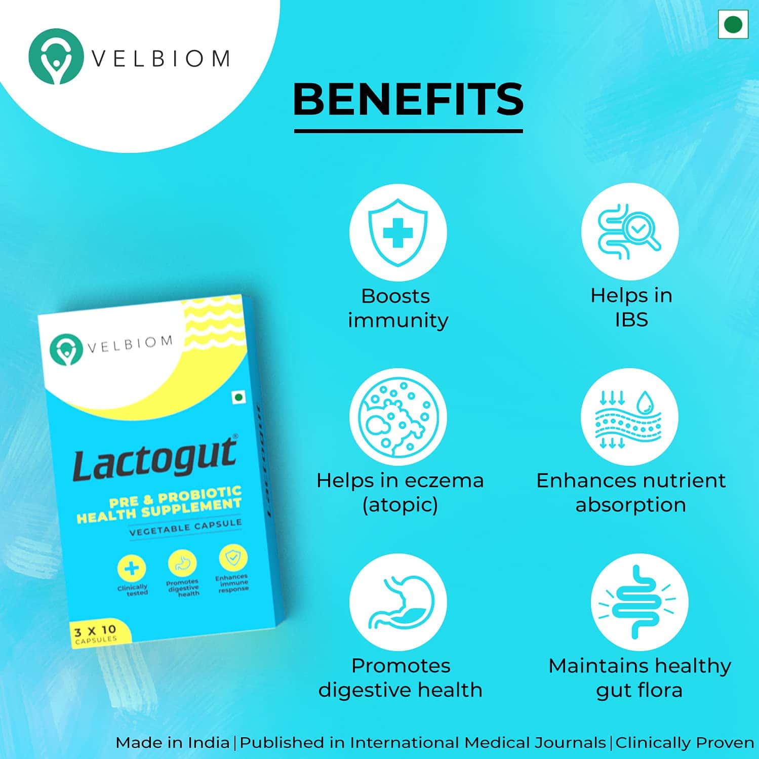 Buy VELBIOM LACTOGUT PROBIOTIC FOR GUT HEALTH Online & Get Upto 60 OFF