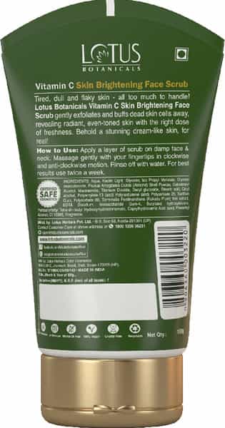 Lotus Botanicals Skin Brightening Face Scrub Vitamin C Sulphate Silicon & Chemical Free - 100G