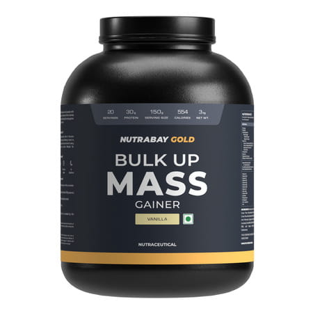 Nutrabay Gold Bulk Up Mass Gainer | Carbs To Protein Blend (3:1) | 30g Protein - 3kg | Vanilla
