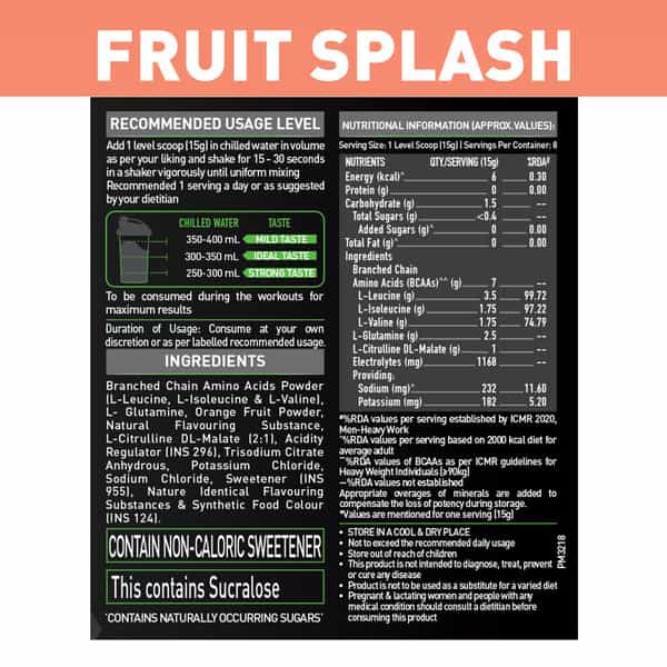 Muscleblaze Bcaa Pro Powder | Powerful Intra Workout (Watermelon & Fruit Splash | 250G | 16 Serving)