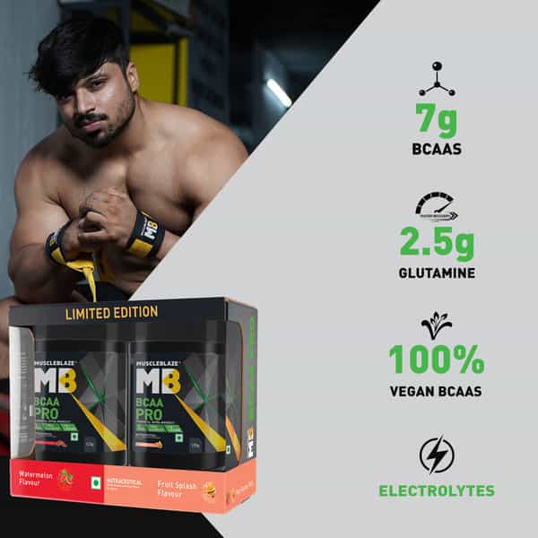 Muscleblaze Bcaa Pro Powder | Powerful Intra Workout (Watermelon & Fruit Splash | 250G | 16 Serving)
