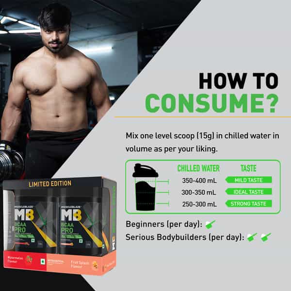 Muscleblaze Bcaa Pro Powder | Powerful Intra Workout (Watermelon & Fruit Splash | 250G | 16 Serving)