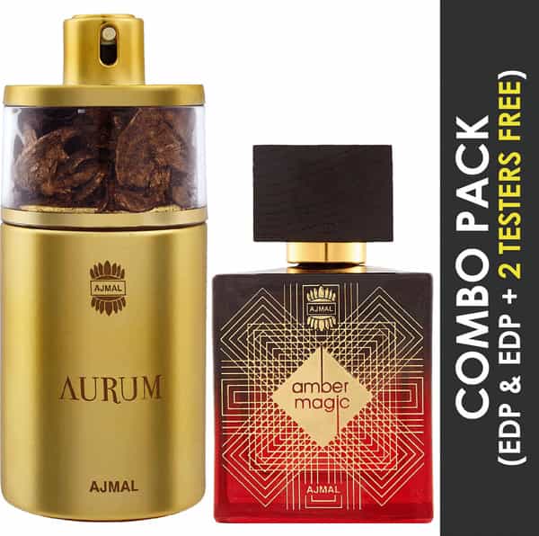 Ajmal Aurum Edp 75Ml Perfume For Women And Amber Magic Edp 100Ml Perfume For Men