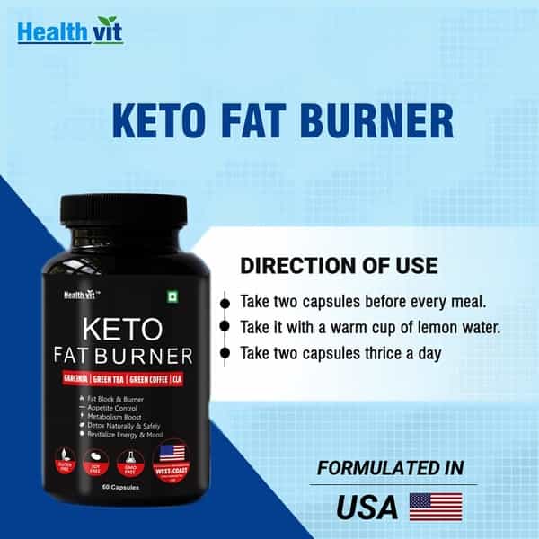 Healthvit Keto Fat Burner Formulated In Usa With Garcinia Green Tea Green Coffee Cla -60 Capsules