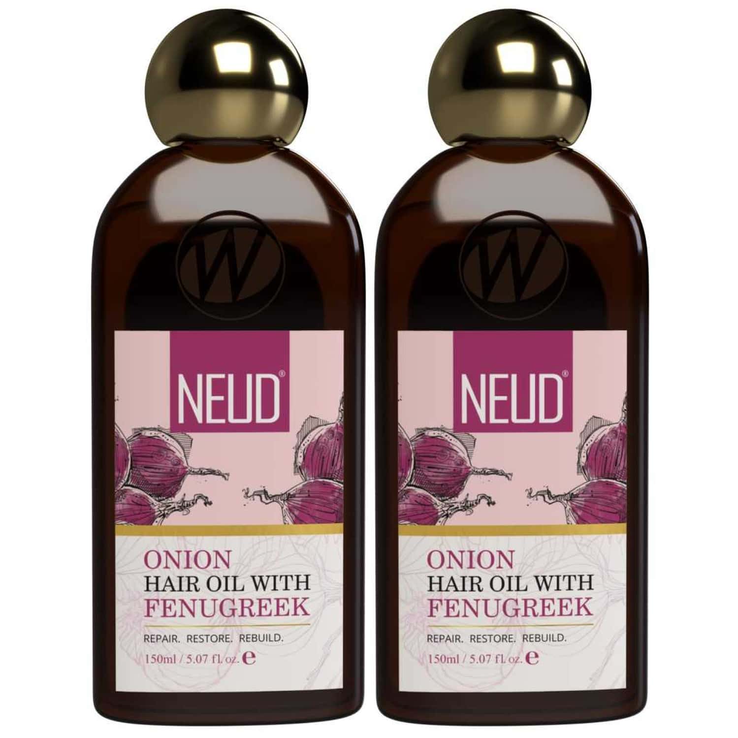 Neud Premium Onion Hair Oil With Fenugreek For Men & Women - 2 Packs (150ml Each)